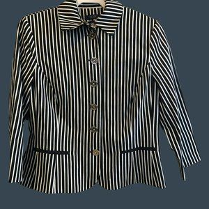 Sz L Chaps Black White Pinstriped LS Button Up Blazer, Cotton